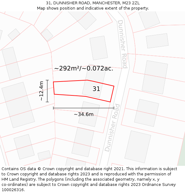 31, DUNNISHER ROAD, MANCHESTER, M23 2ZL: Plot and title map