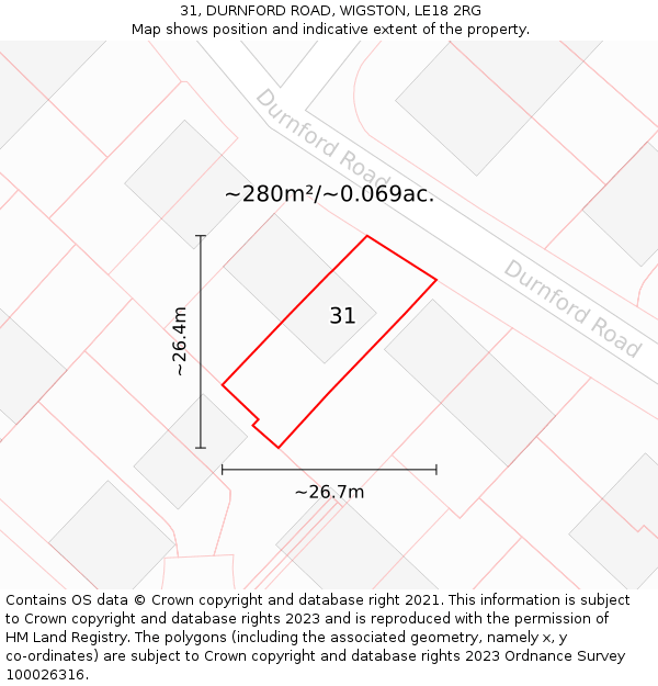 31, DURNFORD ROAD, WIGSTON, LE18 2RG: Plot and title map