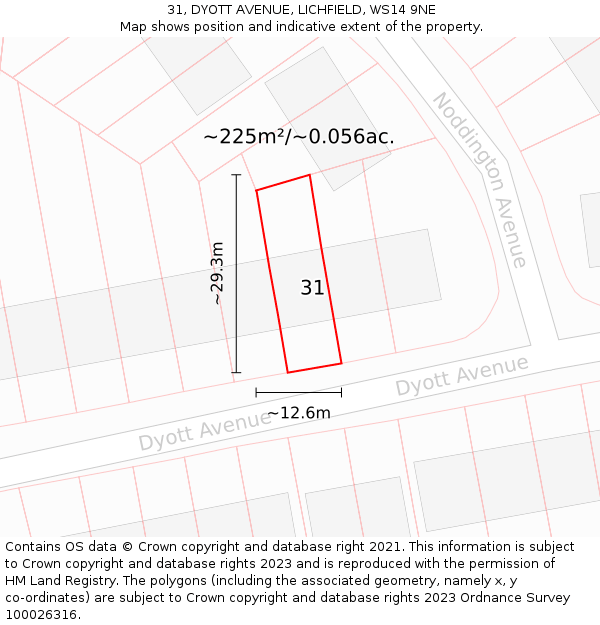 31, DYOTT AVENUE, LICHFIELD, WS14 9NE: Plot and title map