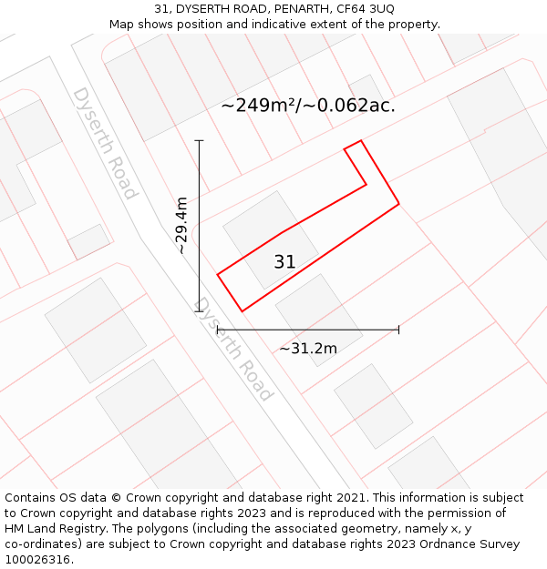 31, DYSERTH ROAD, PENARTH, CF64 3UQ: Plot and title map