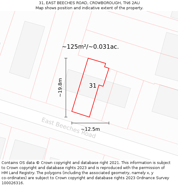 31, EAST BEECHES ROAD, CROWBOROUGH, TN6 2AU: Plot and title map