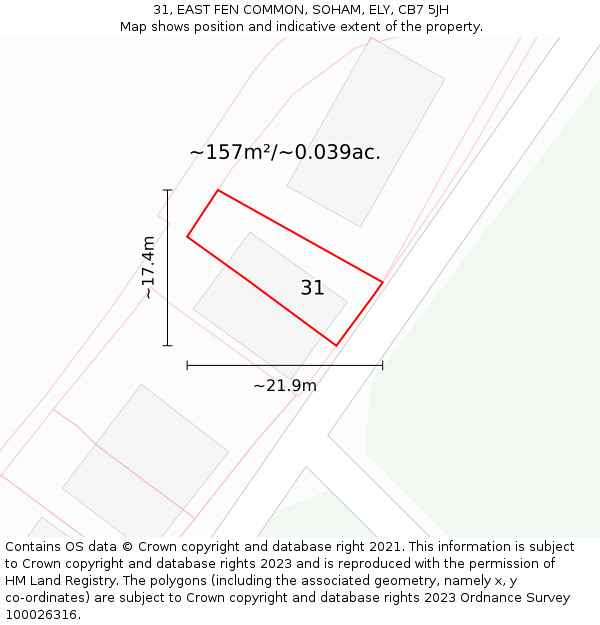 31, EAST FEN COMMON, SOHAM, ELY, CB7 5JH: Plot and title map