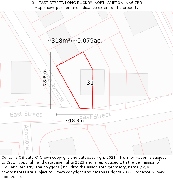 31, EAST STREET, LONG BUCKBY, NORTHAMPTON, NN6 7RB: Plot and title map