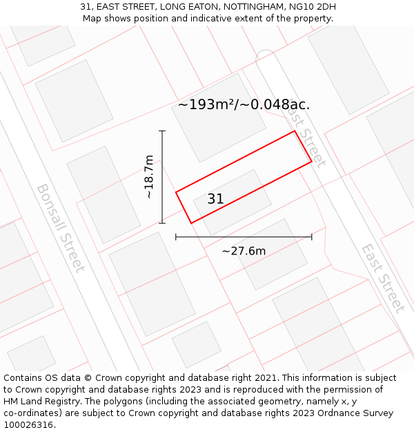 31, EAST STREET, LONG EATON, NOTTINGHAM, NG10 2DH: Plot and title map