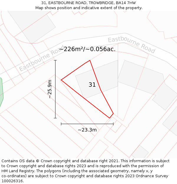 31, EASTBOURNE ROAD, TROWBRIDGE, BA14 7HW: Plot and title map