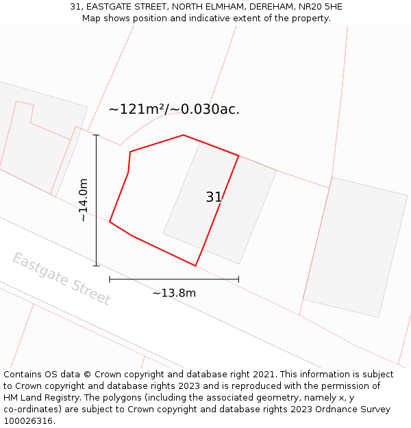 31, EASTGATE STREET, NORTH ELMHAM, DEREHAM, NR20 5HE: Plot and title map