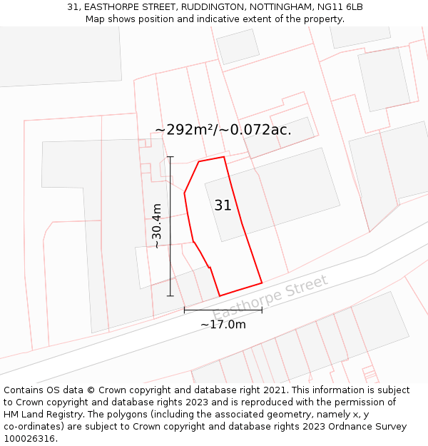 31, EASTHORPE STREET, RUDDINGTON, NOTTINGHAM, NG11 6LB: Plot and title map