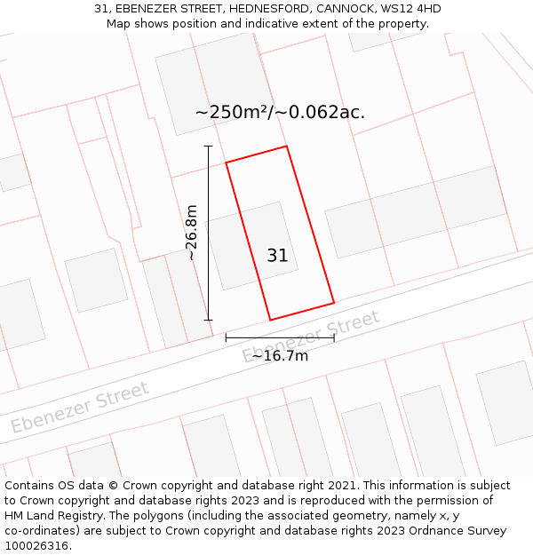 31, EBENEZER STREET, HEDNESFORD, CANNOCK, WS12 4HD: Plot and title map