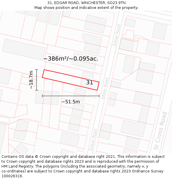 31, EDGAR ROAD, WINCHESTER, SO23 9TN: Plot and title map