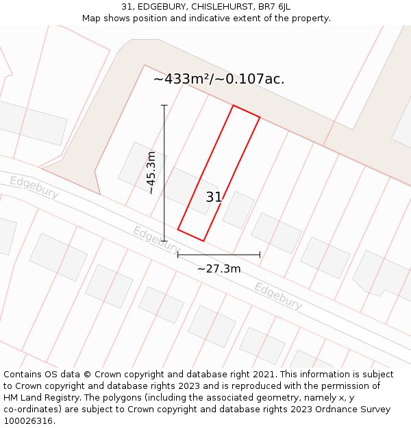 31, EDGEBURY, CHISLEHURST, BR7 6JL: Plot and title map