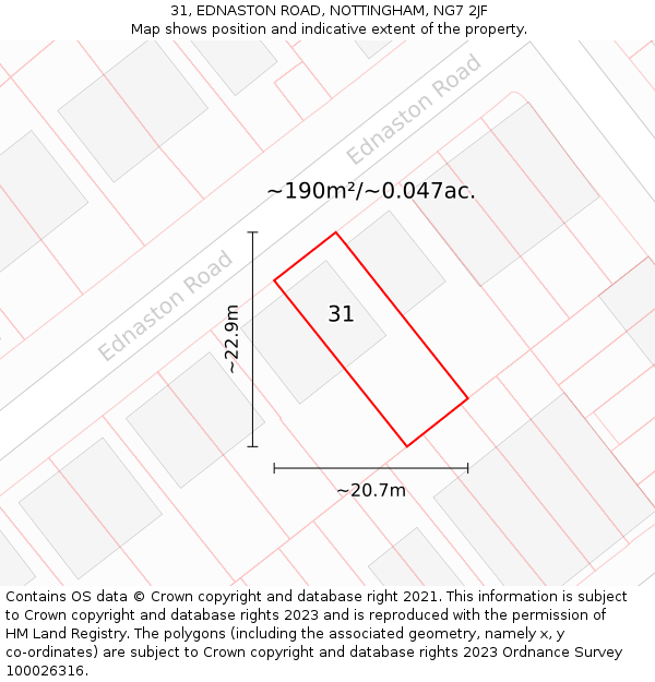 31, EDNASTON ROAD, NOTTINGHAM, NG7 2JF: Plot and title map