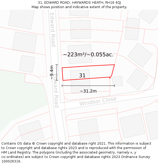 31, EDWARD ROAD, HAYWARDS HEATH, RH16 4QJ: Plot and title map