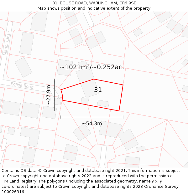 31, EGLISE ROAD, WARLINGHAM, CR6 9SE: Plot and title map