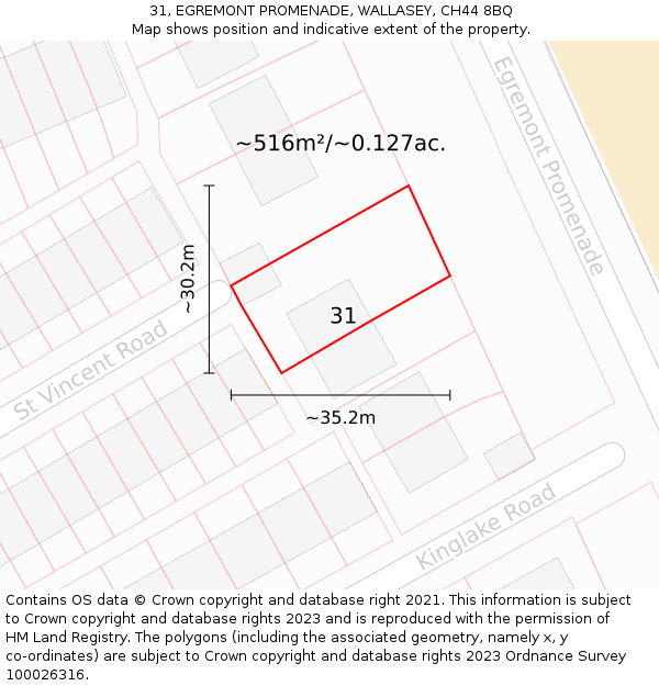 31, EGREMONT PROMENADE, WALLASEY, CH44 8BQ: Plot and title map