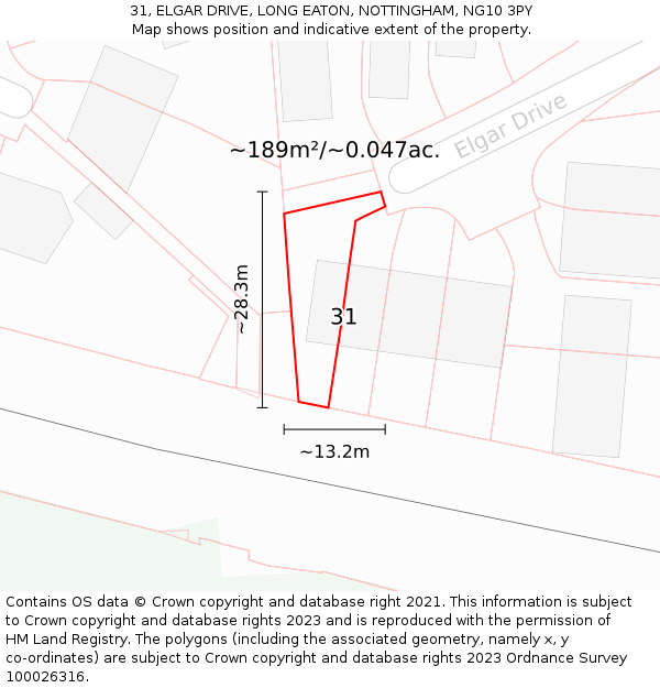 31, ELGAR DRIVE, LONG EATON, NOTTINGHAM, NG10 3PY: Plot and title map