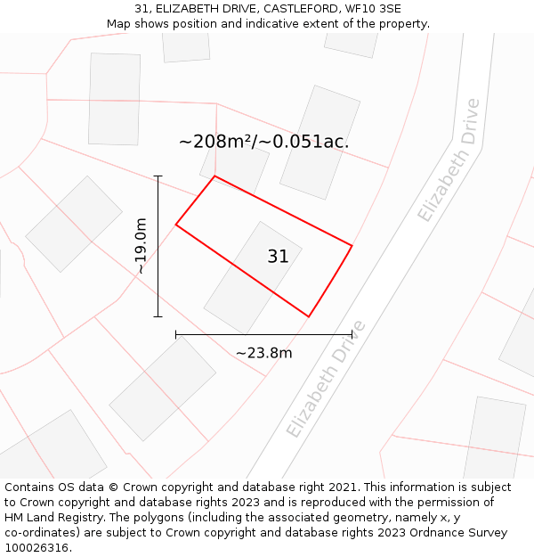 31, ELIZABETH DRIVE, CASTLEFORD, WF10 3SE: Plot and title map