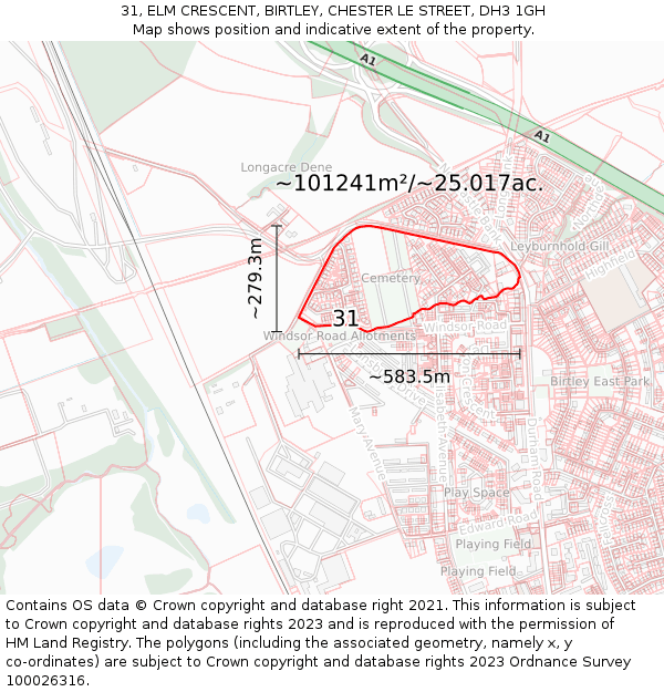 31, ELM CRESCENT, BIRTLEY, CHESTER LE STREET, DH3 1GH: Plot and title map