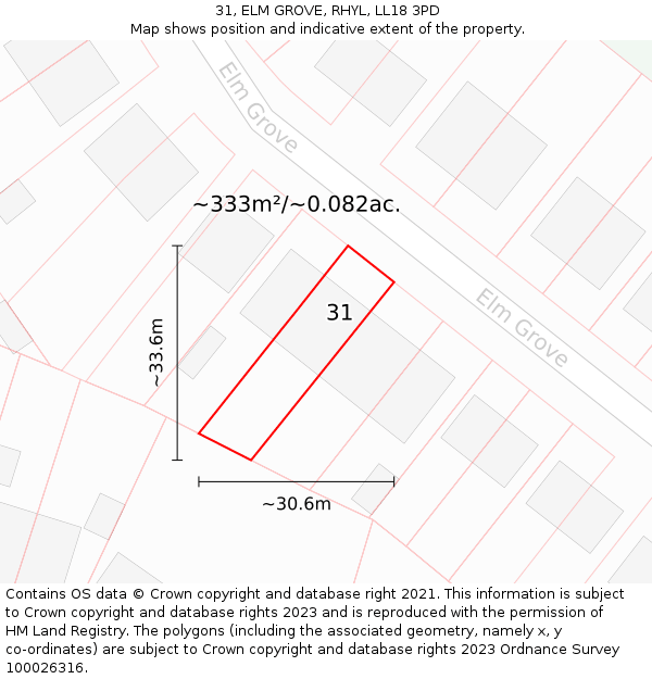 31, ELM GROVE, RHYL, LL18 3PD: Plot and title map