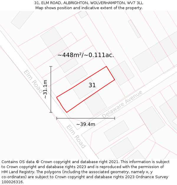 31, ELM ROAD, ALBRIGHTON, WOLVERHAMPTON, WV7 3LL: Plot and title map