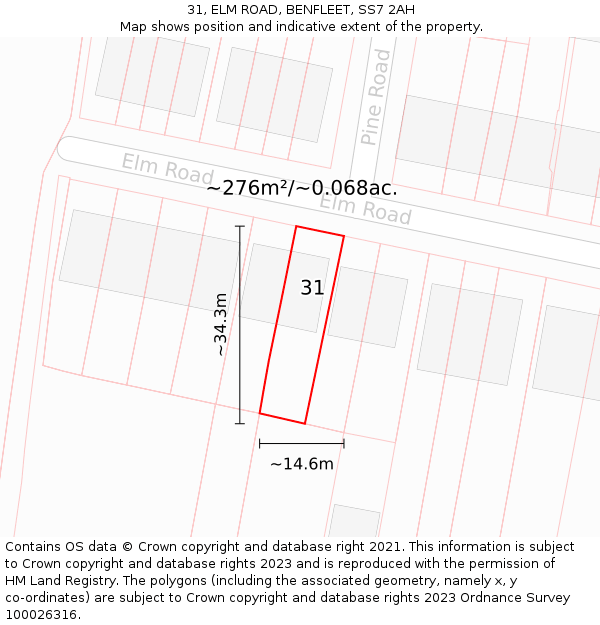 31, ELM ROAD, BENFLEET, SS7 2AH: Plot and title map