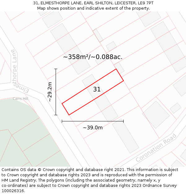 31, ELMESTHORPE LANE, EARL SHILTON, LEICESTER, LE9 7PT: Plot and title map