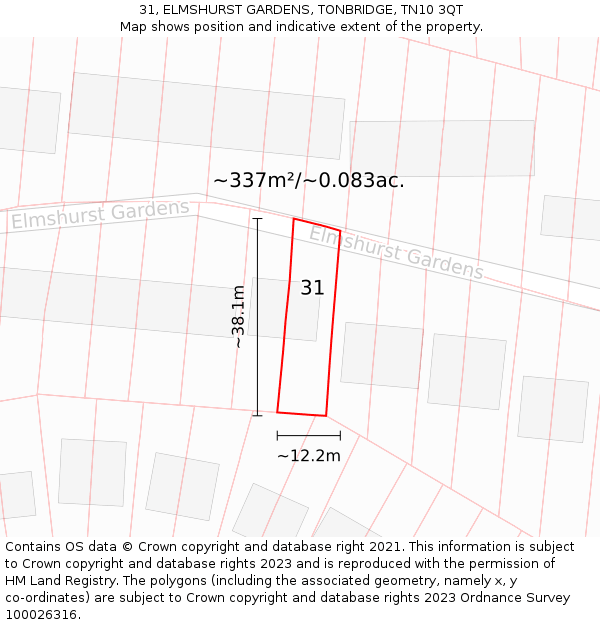 31, ELMSHURST GARDENS, TONBRIDGE, TN10 3QT: Plot and title map