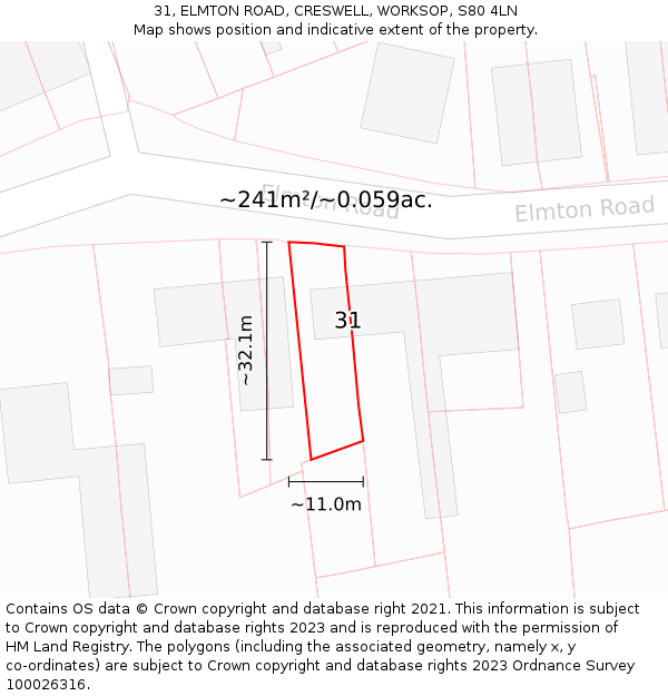 31, ELMTON ROAD, CRESWELL, WORKSOP, S80 4LN: Plot and title map