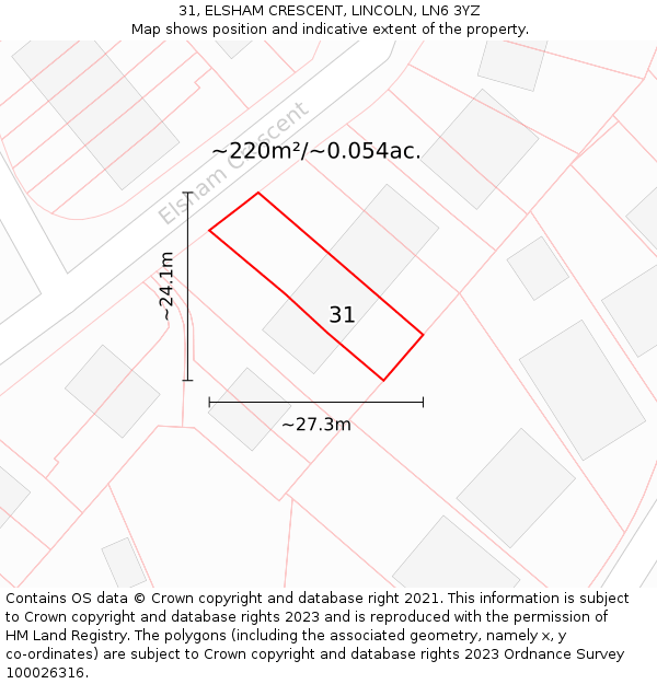 31, ELSHAM CRESCENT, LINCOLN, LN6 3YZ: Plot and title map