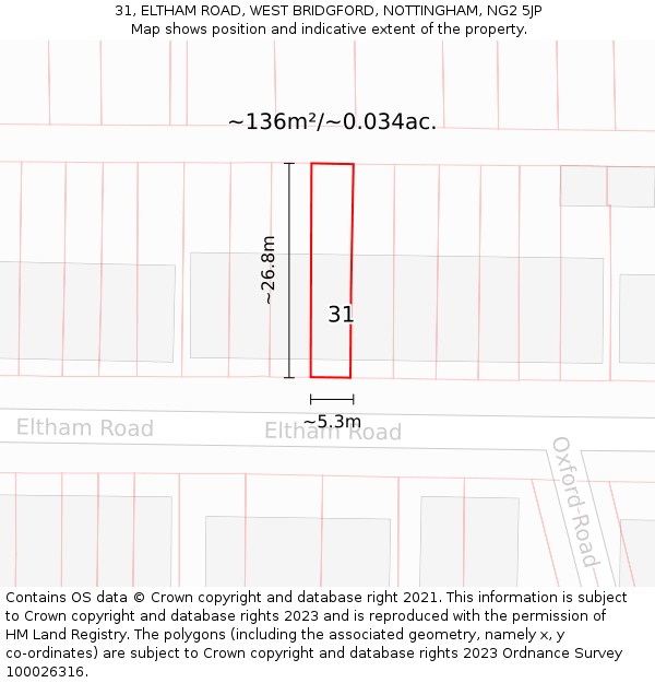 31, ELTHAM ROAD, WEST BRIDGFORD, NOTTINGHAM, NG2 5JP: Plot and title map