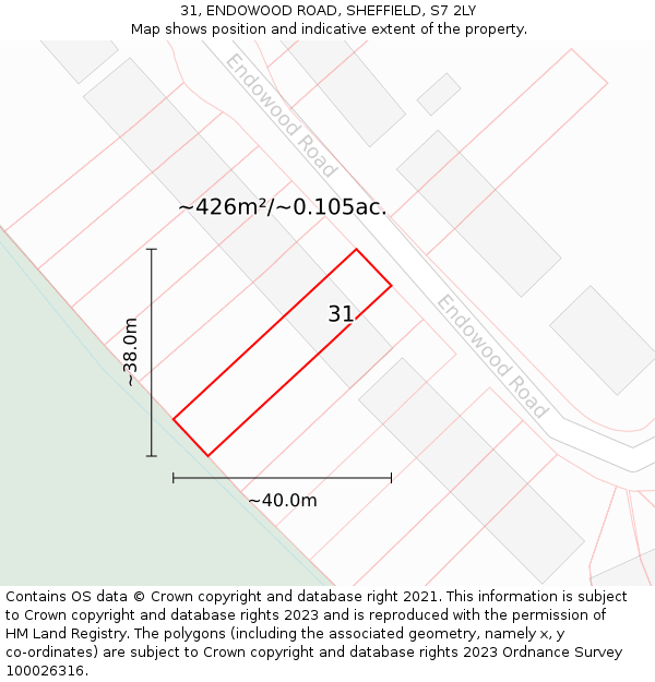 31, ENDOWOOD ROAD, SHEFFIELD, S7 2LY: Plot and title map