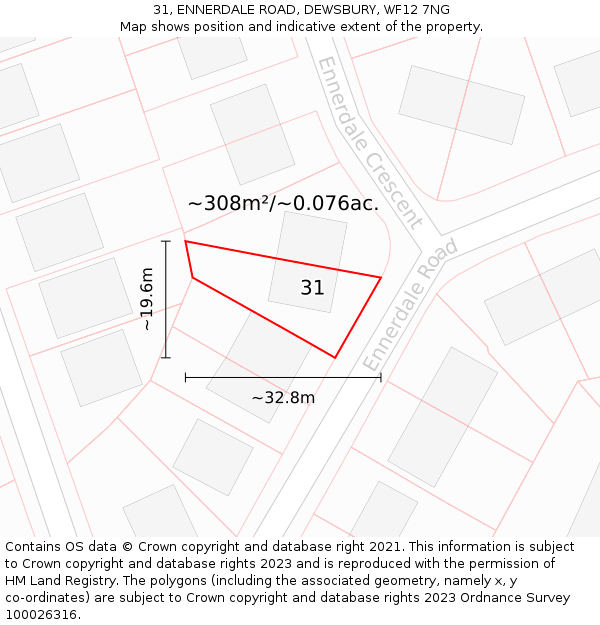 31, ENNERDALE ROAD, DEWSBURY, WF12 7NG: Plot and title map