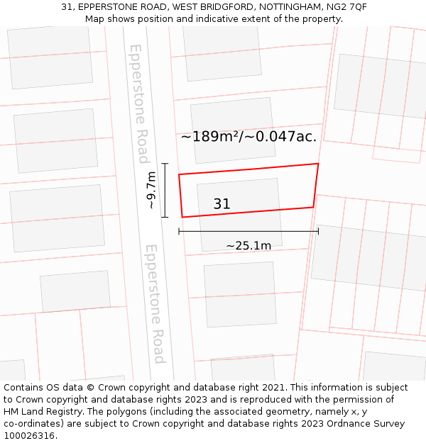 31, EPPERSTONE ROAD, WEST BRIDGFORD, NOTTINGHAM, NG2 7QF: Plot and title map