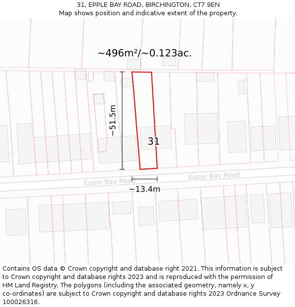 31, EPPLE BAY ROAD, BIRCHINGTON, CT7 9EN: Plot and title map