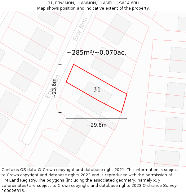 31, ERW NON, LLANNON, LLANELLI, SA14 6BH: Plot and title map