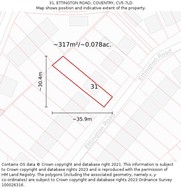 31, ETTINGTON ROAD, COVENTRY, CV5 7LD: Plot and title map