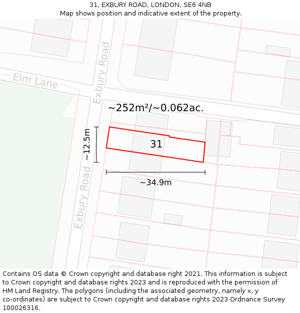 31, EXBURY ROAD, LONDON, SE6 4NB: Plot and title map