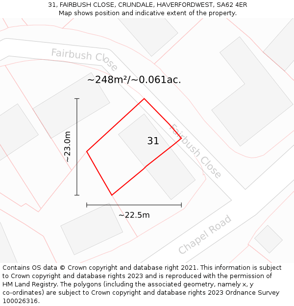 31, FAIRBUSH CLOSE, CRUNDALE, HAVERFORDWEST, SA62 4ER: Plot and title map