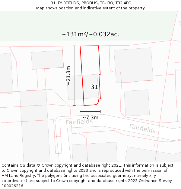 31, FAIRFIELDS, PROBUS, TRURO, TR2 4FG: Plot and title map