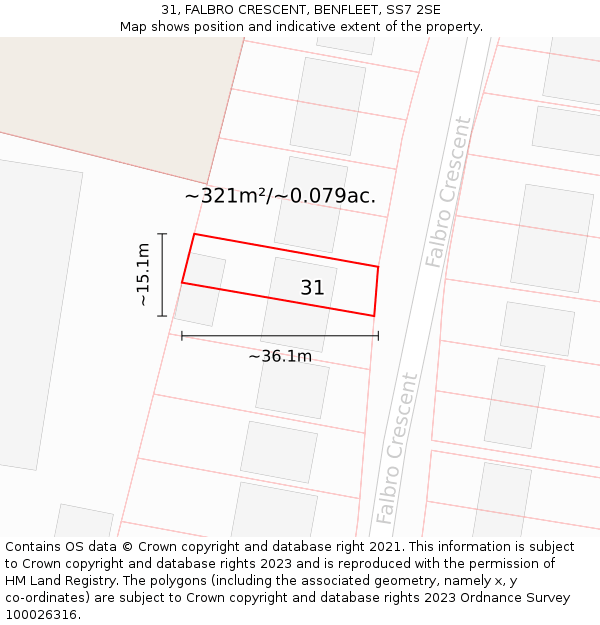 31, FALBRO CRESCENT, BENFLEET, SS7 2SE: Plot and title map