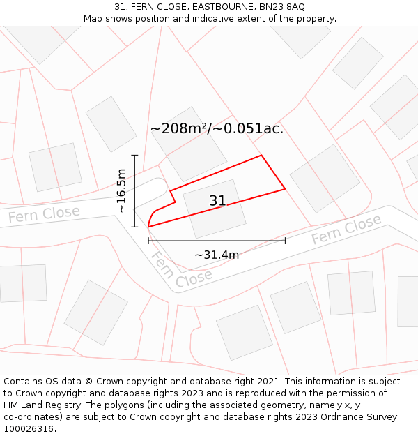 31, FERN CLOSE, EASTBOURNE, BN23 8AQ: Plot and title map