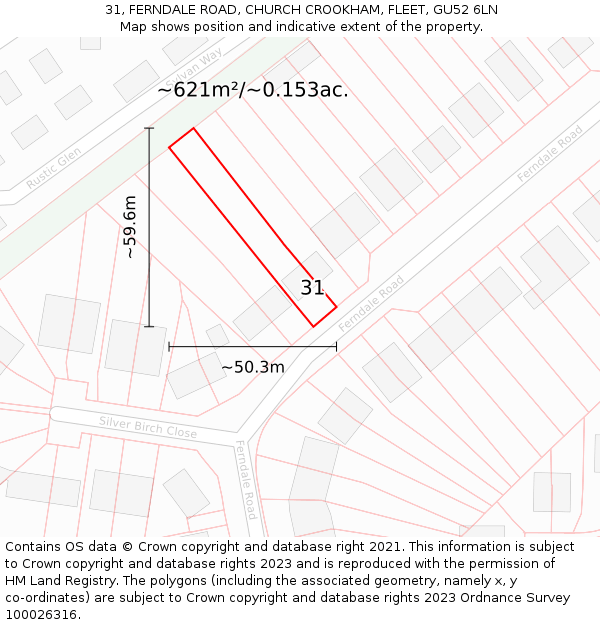 31, FERNDALE ROAD, CHURCH CROOKHAM, FLEET, GU52 6LN: Plot and title map