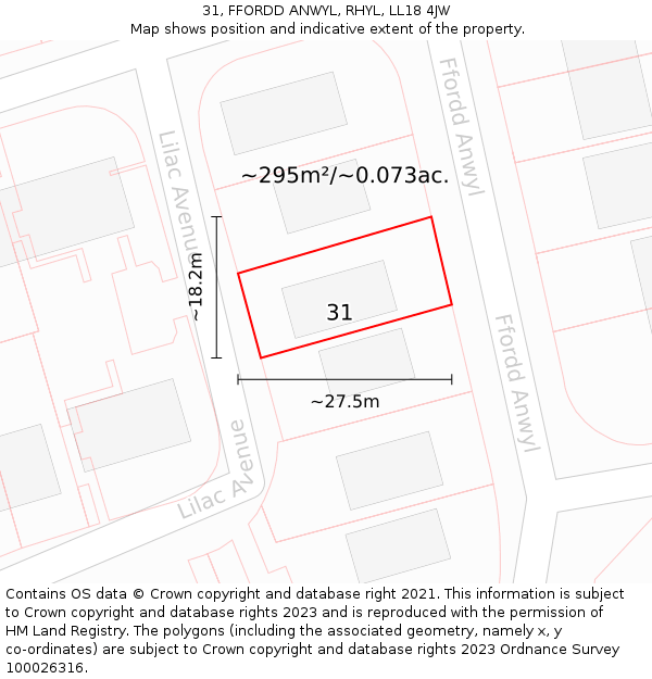 31, FFORDD ANWYL, RHYL, LL18 4JW: Plot and title map