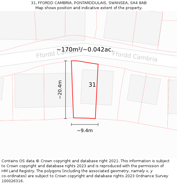 31, FFORDD CAMBRIA, PONTARDDULAIS, SWANSEA, SA4 8AB: Plot and title map