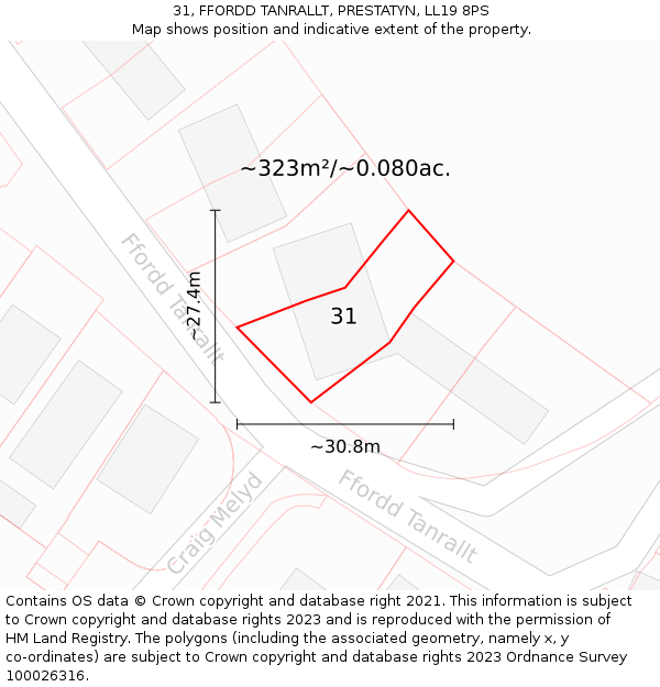 31, FFORDD TANRALLT, PRESTATYN, LL19 8PS: Plot and title map