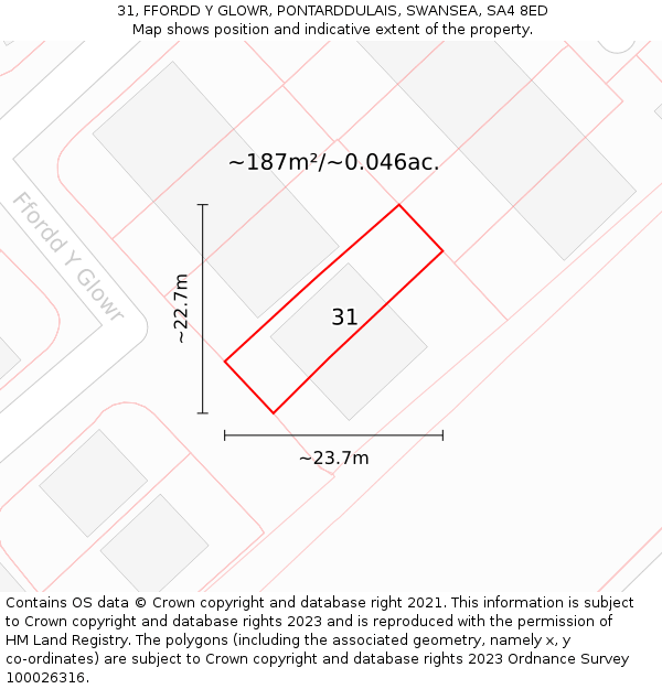 31, FFORDD Y GLOWR, PONTARDDULAIS, SWANSEA, SA4 8ED: Plot and title map