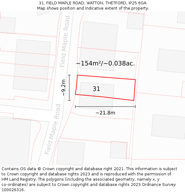 31, FIELD MAPLE ROAD, WATTON, THETFORD, IP25 6GA: Plot and title map