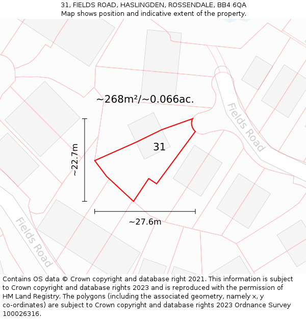 31, FIELDS ROAD, HASLINGDEN, ROSSENDALE, BB4 6QA: Plot and title map