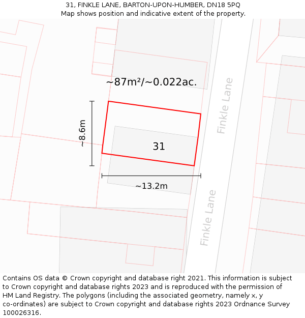 31, FINKLE LANE, BARTON-UPON-HUMBER, DN18 5PQ: Plot and title map