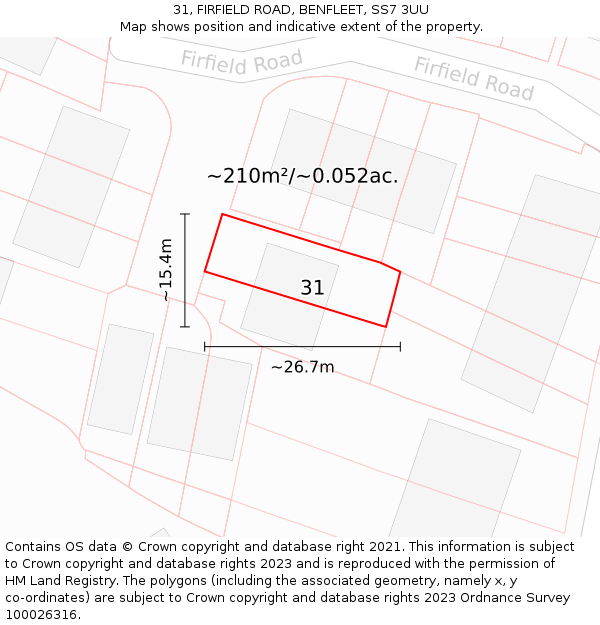 31, FIRFIELD ROAD, BENFLEET, SS7 3UU: Plot and title map