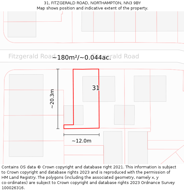 31, FITZGERALD ROAD, NORTHAMPTON, NN3 9BY: Plot and title map